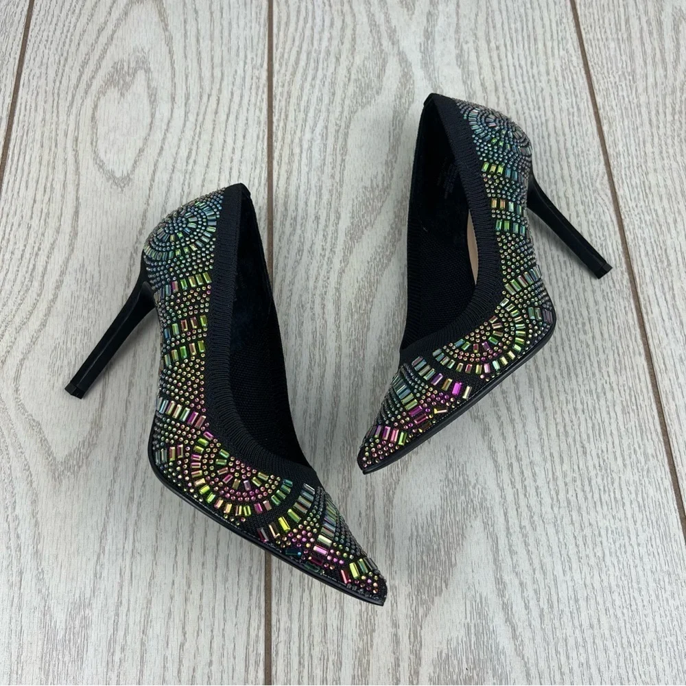 Thalia Sodi Women's Kaia Bling Gem Pointed-Toe Pumps 6M Black $100